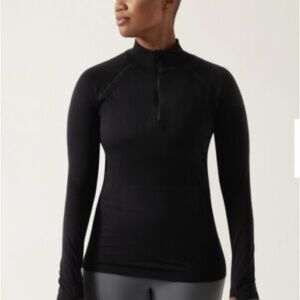 Athleta Momentum 1/2‎ Zip Top Black L Large Run Sport Long Sleeve